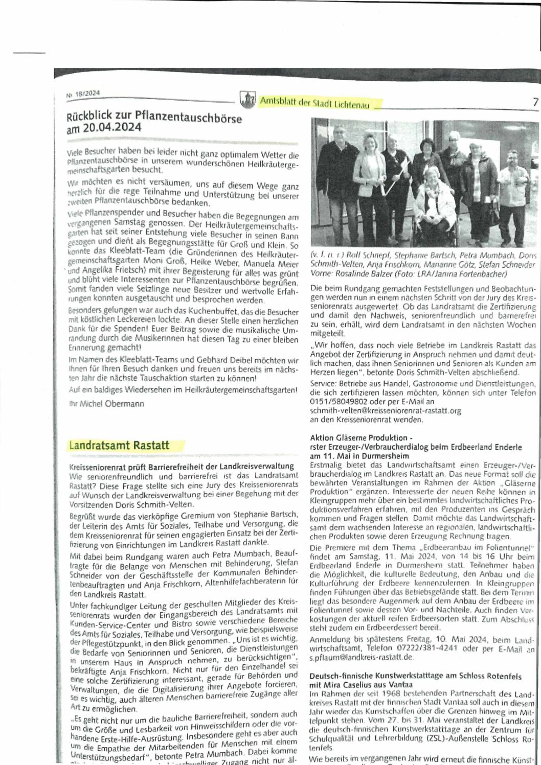 Seniorenfreundlicher Service (Amtsblatt der Stadt Lichtenau)